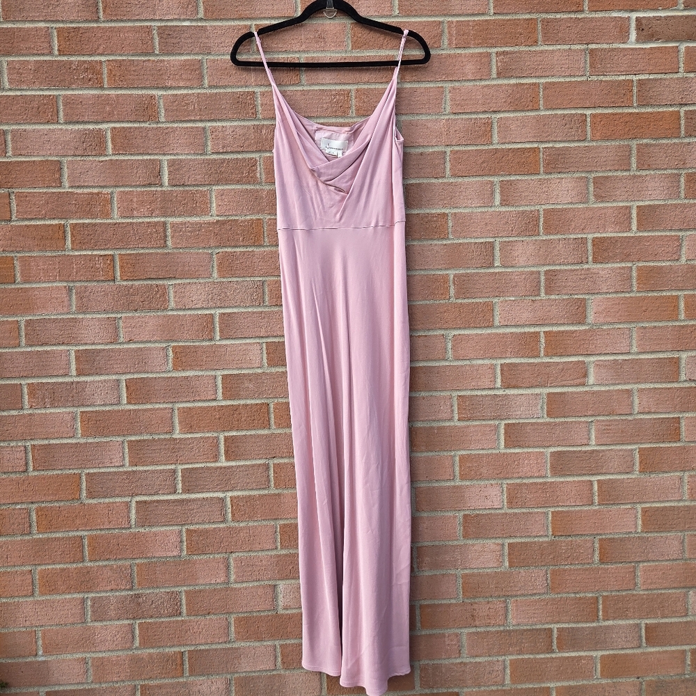 Anthropologie Elyse Satin Slip Midi Dress Rose Pink - Picture 2 of 7